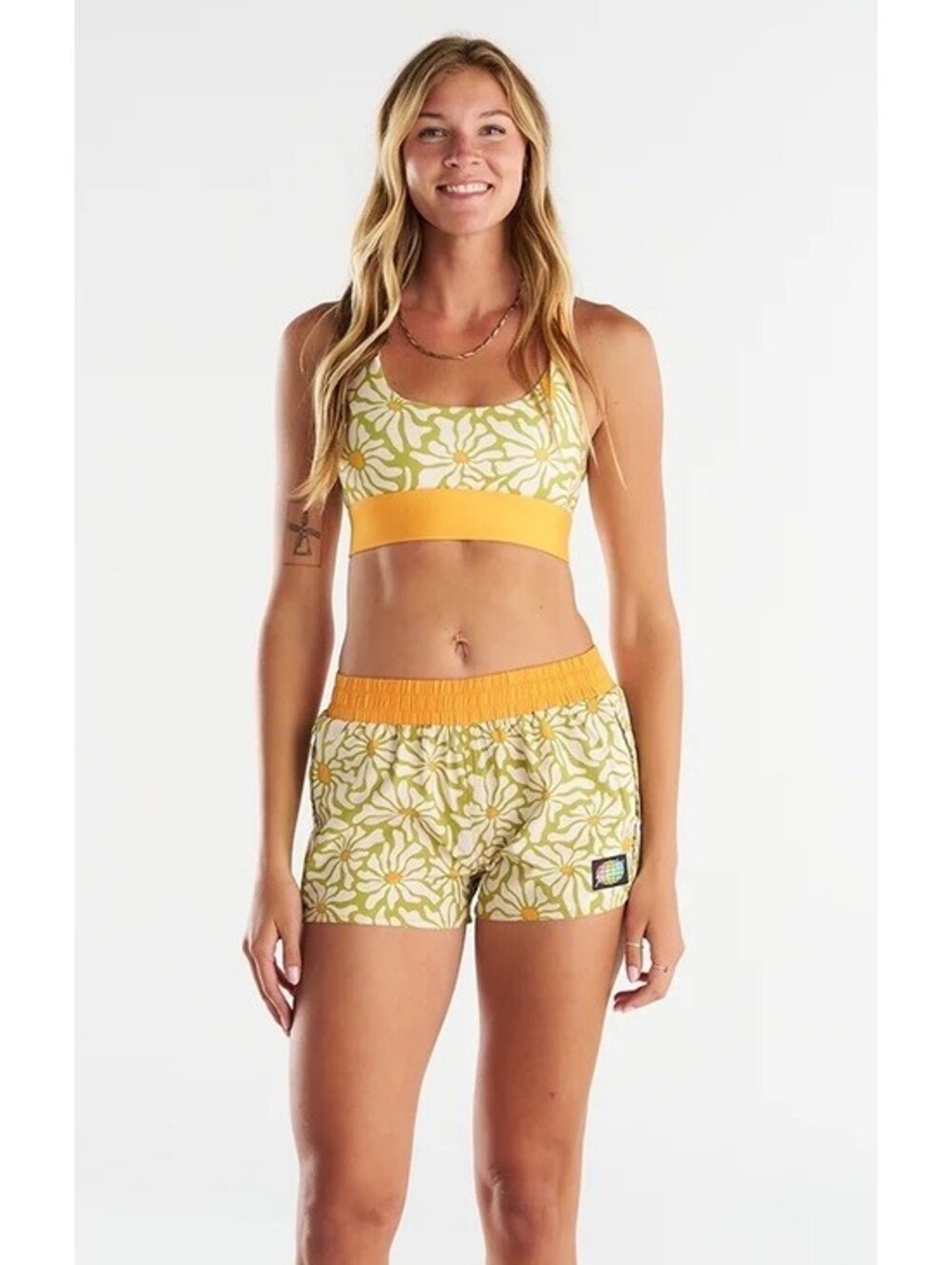 Slunks FARS OUT Floral Daisy Womens Shorts Elastic Waist Zipper Pockets XXS